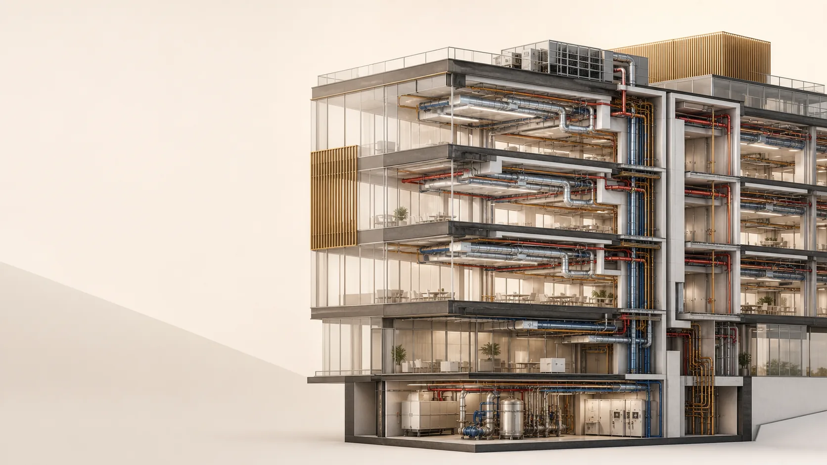 Sezione tecnica di un edificio con impianti MEP coordinati